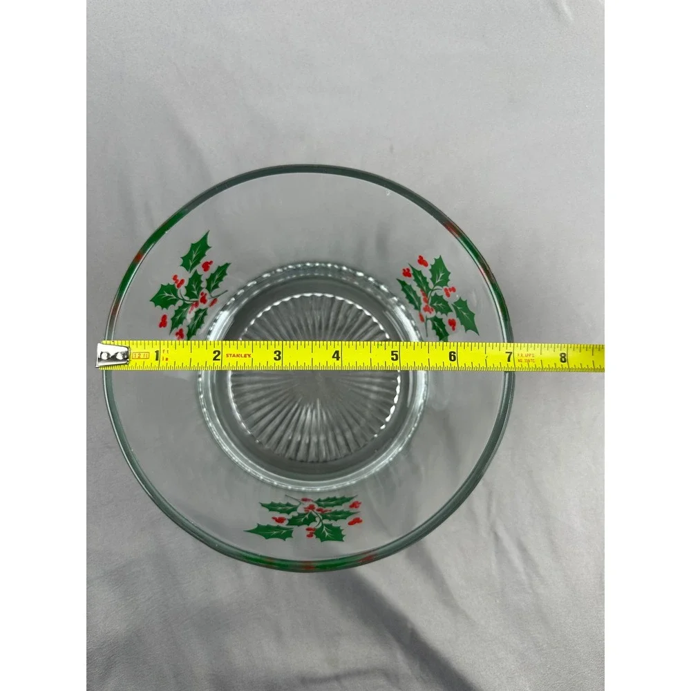 Vintage Indiana Glass Christmas Holly Berry‎ Glass Bowl Holiday Serving Dish